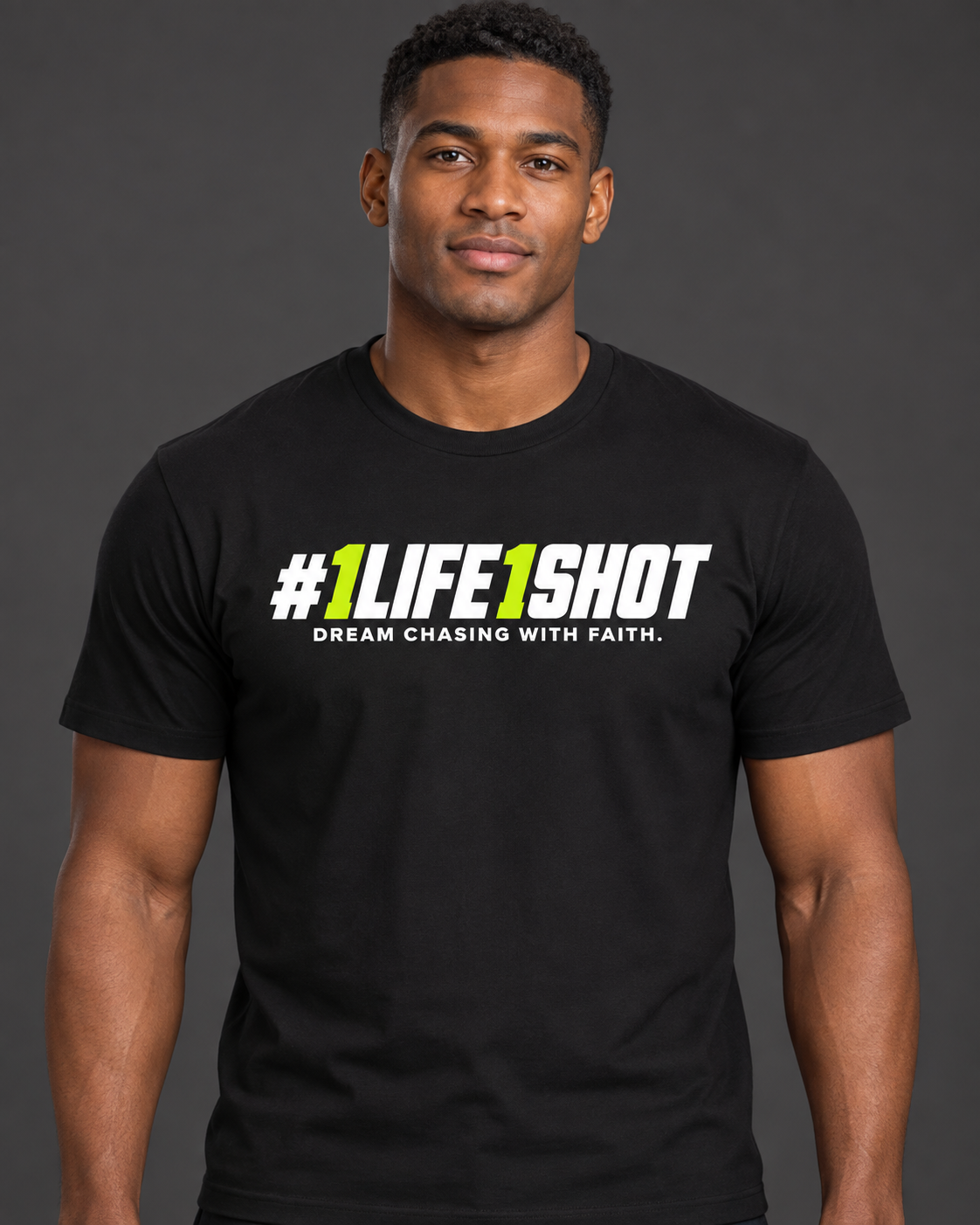 #1Life1Shot Signature Movement Tee — AI model preview