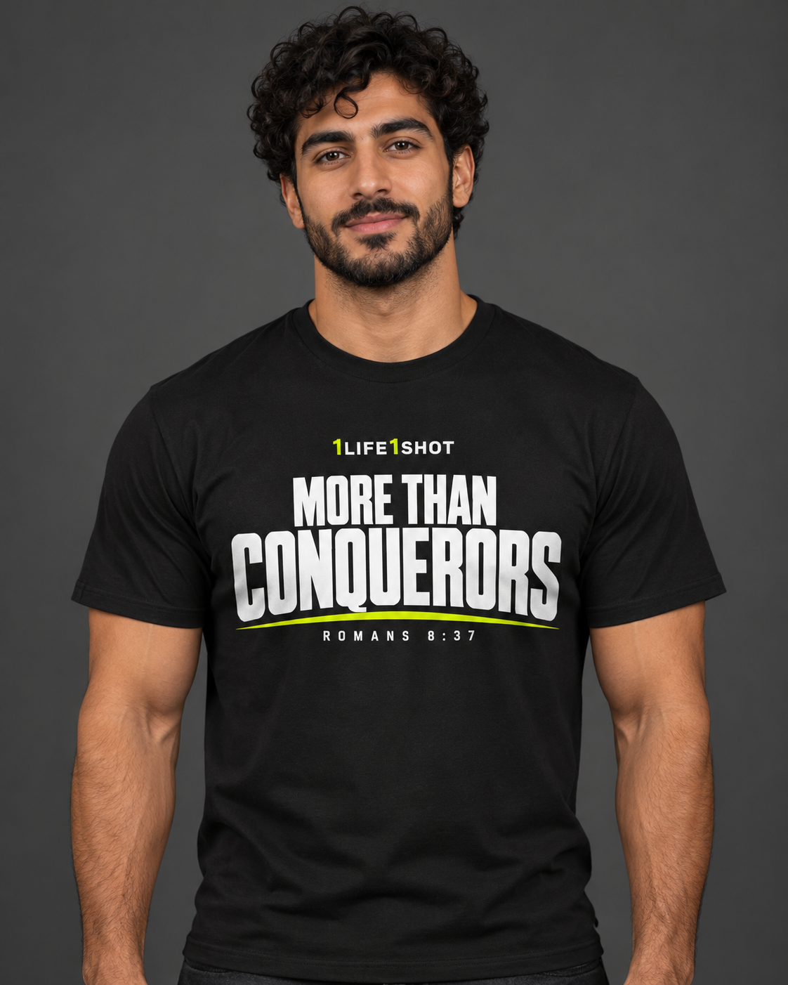 Romans 8:37 Tee — AI model preview